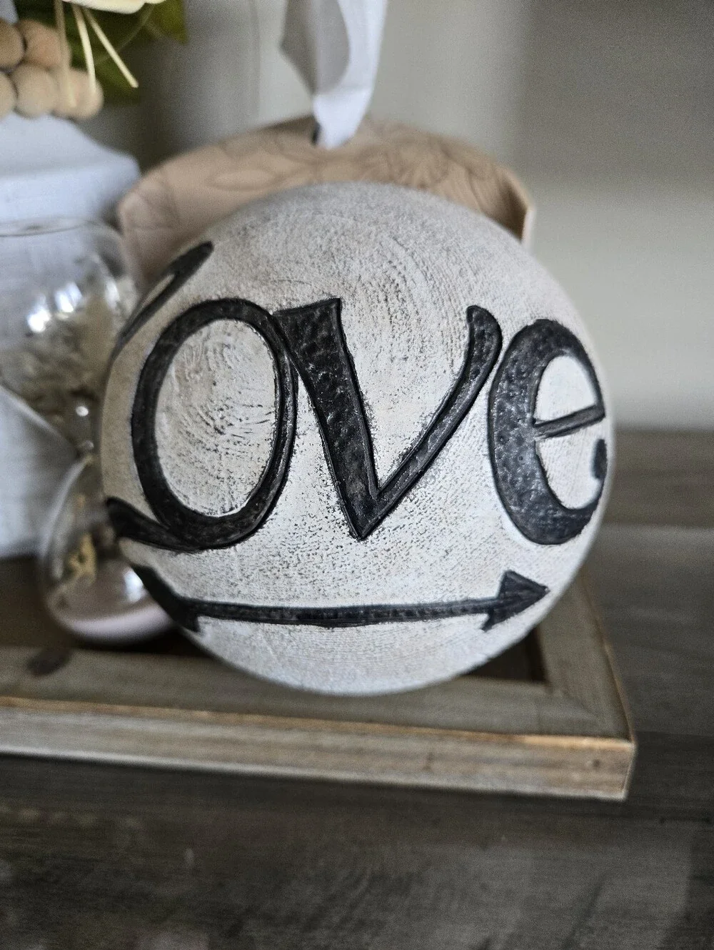 PIER 1 Decorative Wooden 'Love' Sphere - Black on Cream